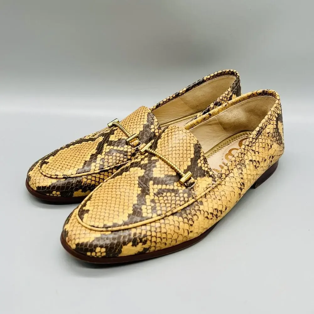 Sam Edelman Shoes Womens 7 Yellow Snake Print Leather Bit Loafer Flats Slip On